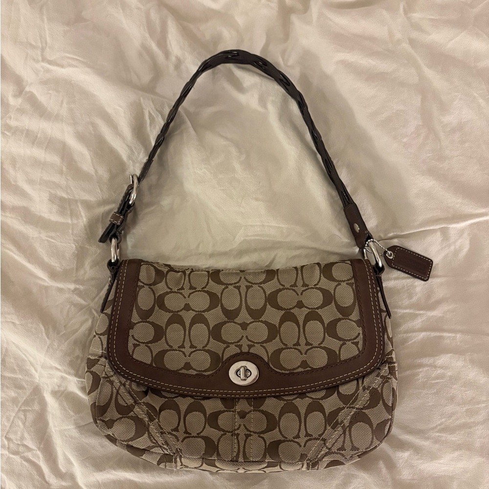 Brown Coach Monogram Shoulder Bag